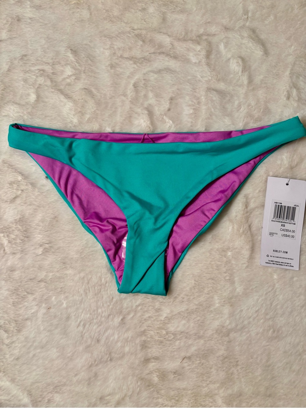Women's Solid Reversible Moderate Bottom in Jungle Jade/lilac, Size XS